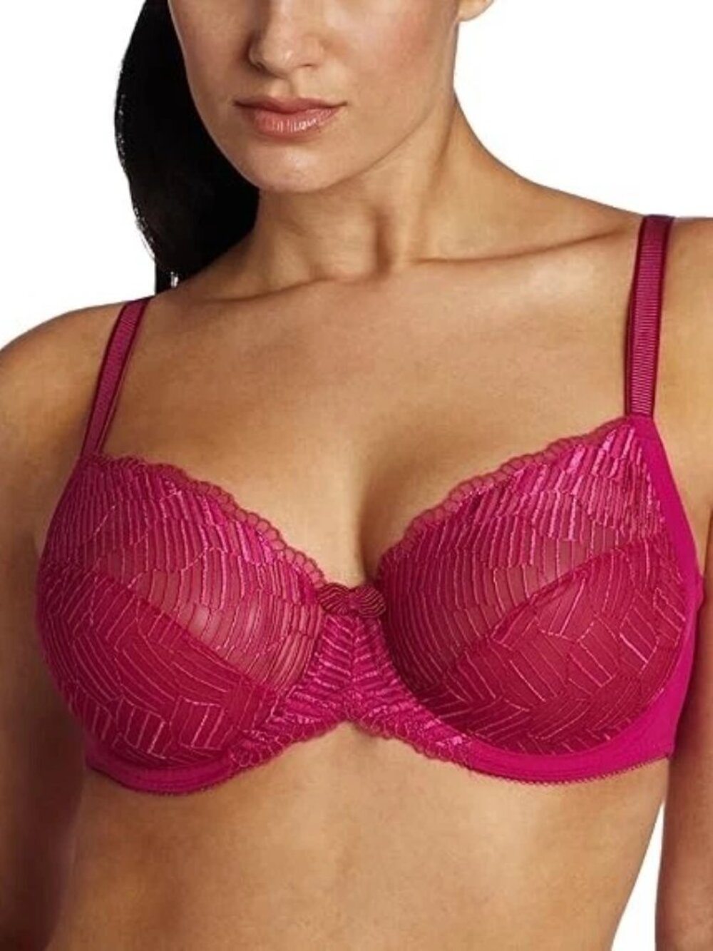 Wacoal La Femme Full Figure Underwire Sheer Lace Pink Bra 855117 Size 34G
